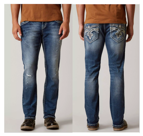 ROCK REVIVAL Feeney Straight Jeans 44x31 Distressed Herren Denim Stretch FlapPocket