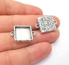 2 Unique Square Pendant Bezel, Resin Blank inlay Mounting, Mosaic Frame Cabochon