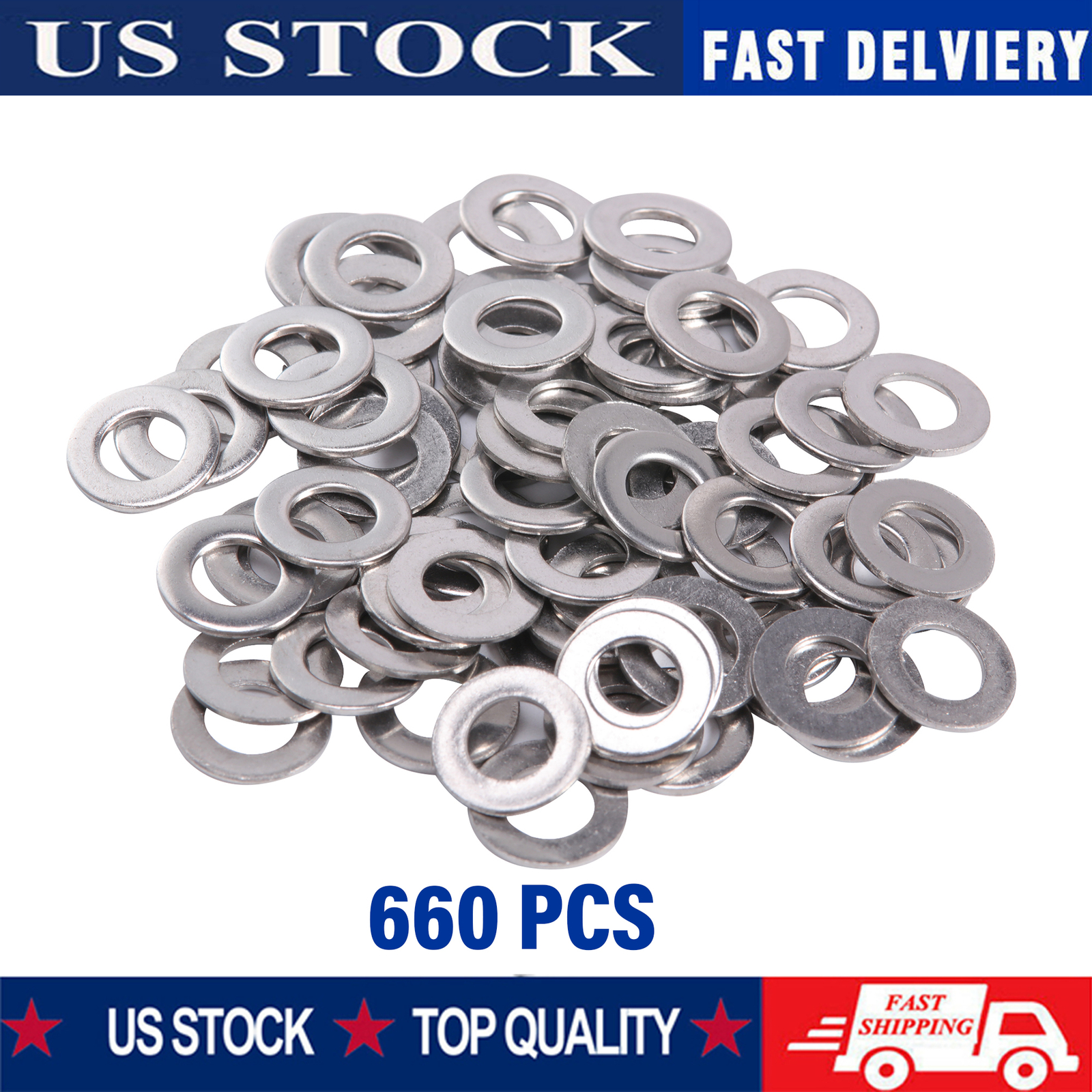 660 Pcs Stainless Steel Flat Washers Set Assortment Kit 6 Sizes M3-M6 M8 M10