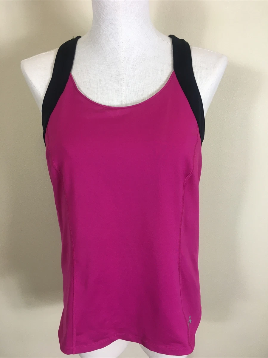 Under Armour Womens Racerback Tank Top Built in Bra Black & Fuchsia