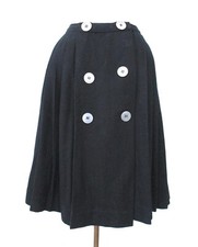 Vtg 50s 60s Black Tweedy Wool Pleated Rockabilly Swing Skirt Kilt-Style 24 in.