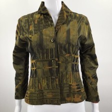 Christian Lacroix Womens Jacket Coat Green Geometric Velvet Waist Length Lined S