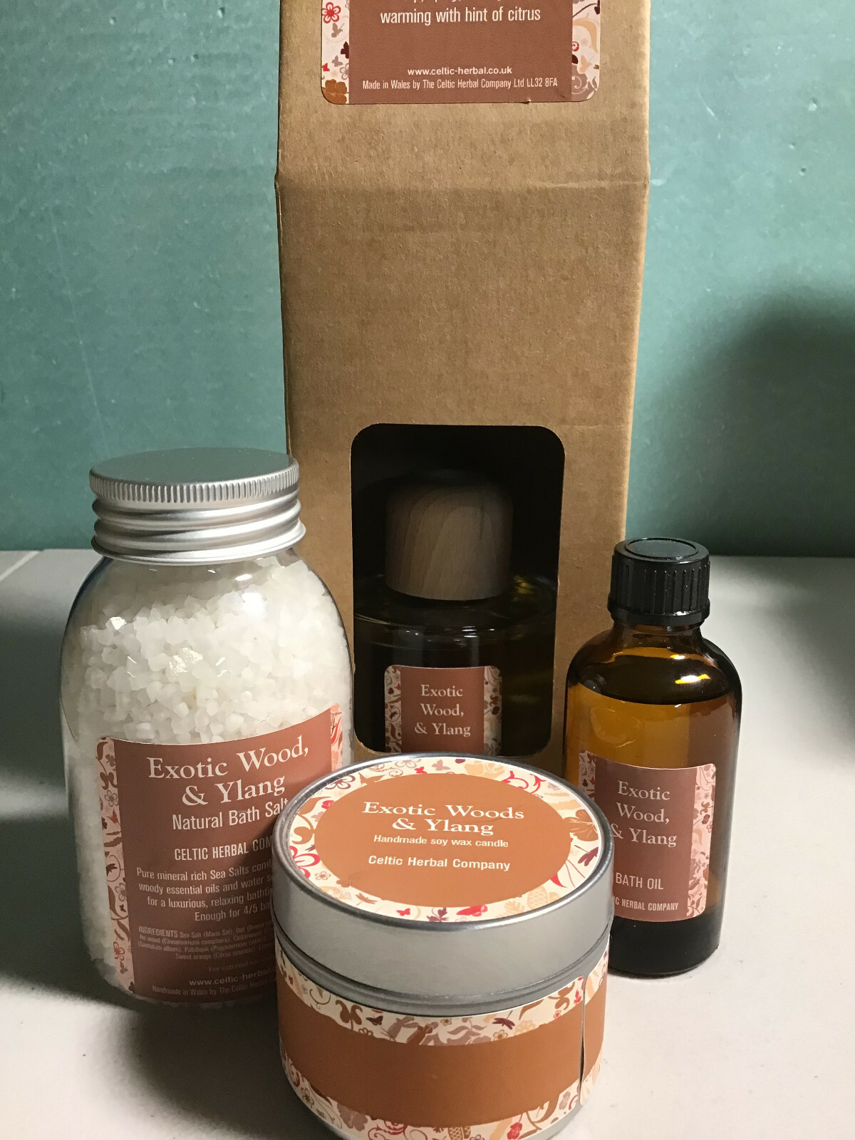 Reed Diffuser, Handmade soy candle Exotic Wood & Ylang Bath Salts & Bath Oil Set-image