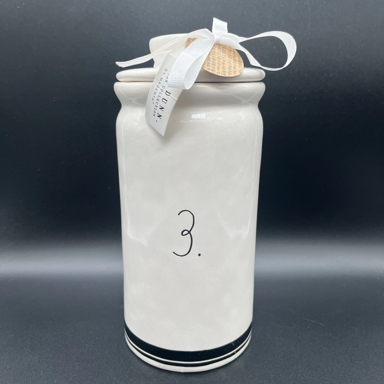 Rae Dunn Farmhouse Number 3 Three Canister Storage Container Black Ribbon New