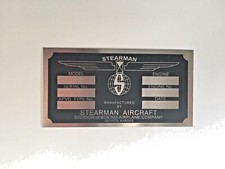Classic Stearman Data Plate, Acid Etched on Stainless Steel, Perfect