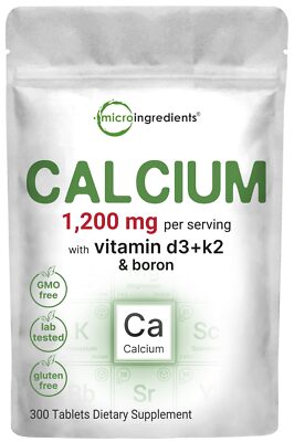 Calcium 1200mg+ Vitamin D3 K2 MK7 &Boron Bone & Heart Health Support 300 TABLETS
