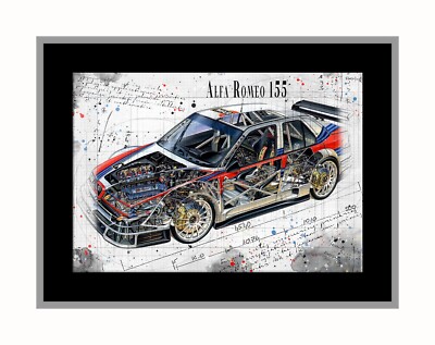 Line Tech Zeichnung Alfa Romeo 155 Cutaway Kunst Posterdruck