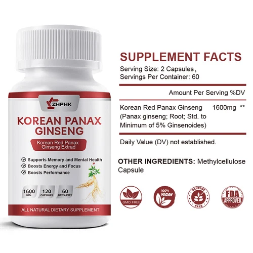 Koreanischer roter Panax Ginseng vegane Kapseln hochfeste gentechnikfreie Ginsenosid Kapseln - Bild 7 von 10