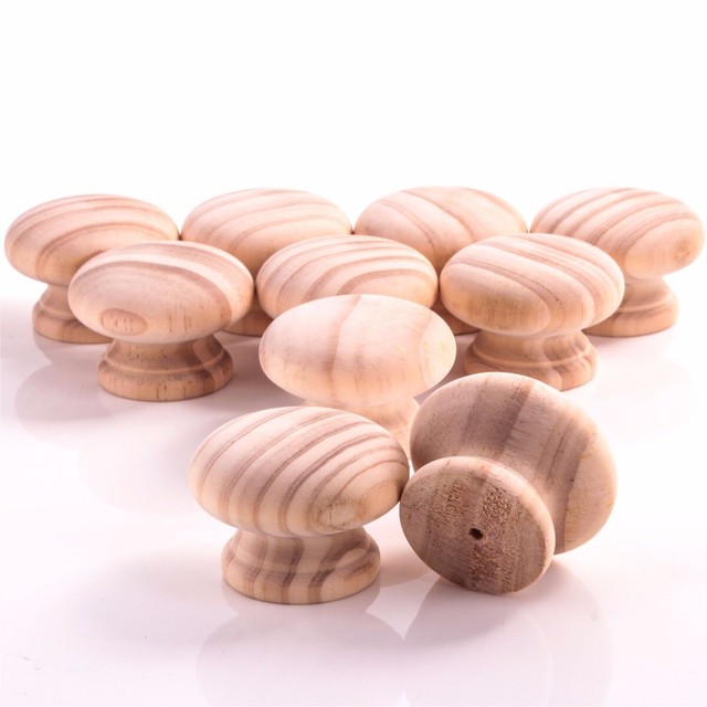 20x PINE Drilled CUPBOARD KNOB HANDLE 50mm Plain Natural Wooden Wood