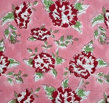 Pink Red Block Print Fabric for Sewing Dressmaking By the Yard Floral Indian