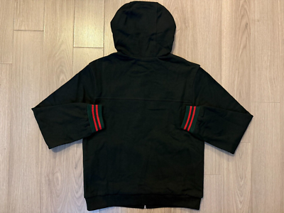 Gucci Cotton Jersey Hooded Jacket with Web zip up hoodie black sz