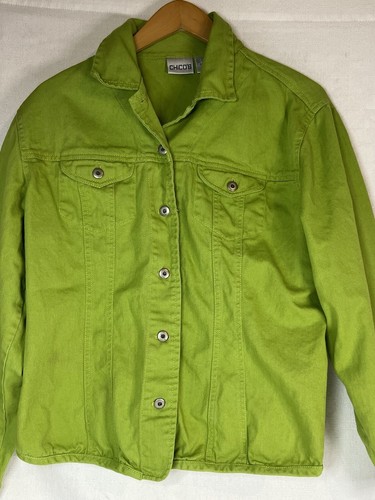 Women’s Size 2 Lime Green Chico’s Button Down Jacket STAINED! - Picture 4 of 12
