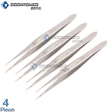4 Stainless Steel Splinter Forceps Tweezers Fine Point 3.5" Surgical Instruments