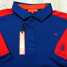 REDVANLY Mens XL EVANS POLO SHIRT ADMIRAL BLUE RED COLORBLOCK GOLF STRETCH