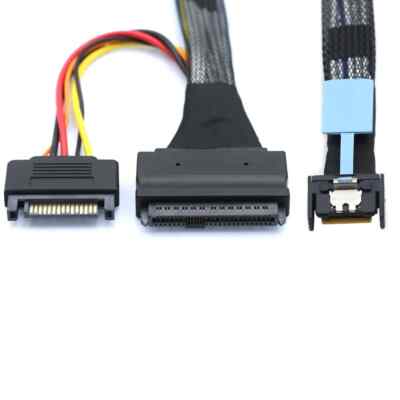 MCIO 4i Gen5 SAS SFF-8654 to U.2 NVMe SFF-8639 with SATA 15P Power Adapter Cable