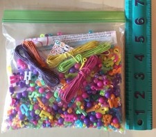 Bag of Plastic Craft Beads Alphabets Letters Many Colors Shapes, Thread