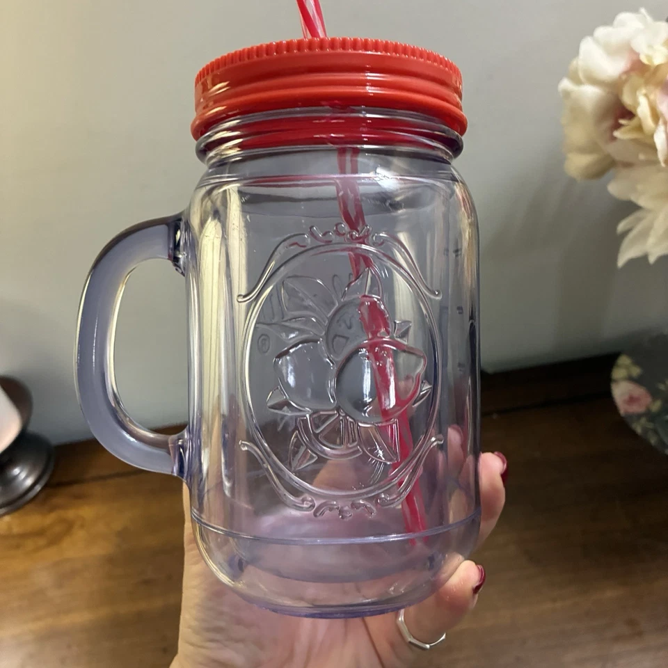 Aladdin Insulated Mason Jar Tumbler/Mug Water Blue W Red Lid&Straw 20 OZ - Image 4 of 4