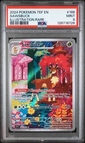 2024 POKEMON TEF EN-TEMPORAL FORCES ILLUSTRATION RARE #166 SAWSBUCK PSA 9