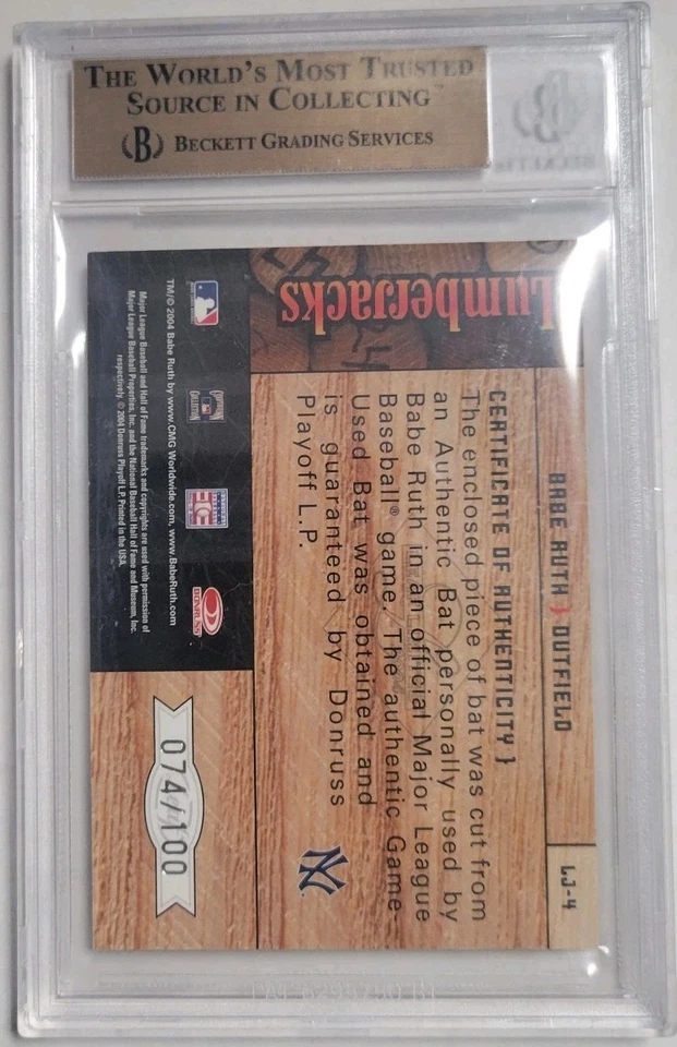 🔥 2004 Leaf Babe Ruth LUMBERJACKS JUEGO USADO BATE 74/100 BGS 9.5 SIN CAMISETA 🔥 Foto 3 de 3