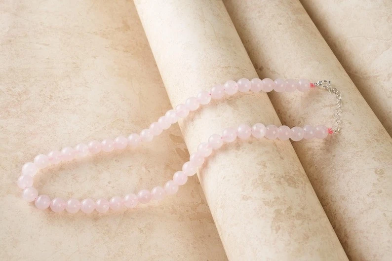 Friendship A++ Rose Quartz Smooth Round Gemstone Beads Unisex Long Necklace 32'' - Image 3 of 4