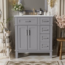 30" Bathroom Vanity w/Ceramic Sink, Modern Storage Cabinet w/Soft-Close Doors