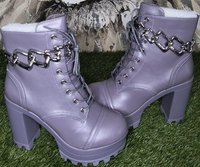 Cape Robbin Felix Women s Purple Platform Ankle Boots Lace Up Chain Zip US 5