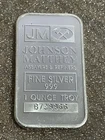 Vintage Johnson Matthey 1 Troy Oz .999 Fine Silver Bar- Serial# B729966