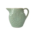 McCoy Floral Pitcher Green Crackle Glaze Jug Art Pottery USA Vintage