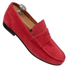 Italian Freelayer Mens Size 8US / 41EU Red Suede Dress Shoes Penny Loafers