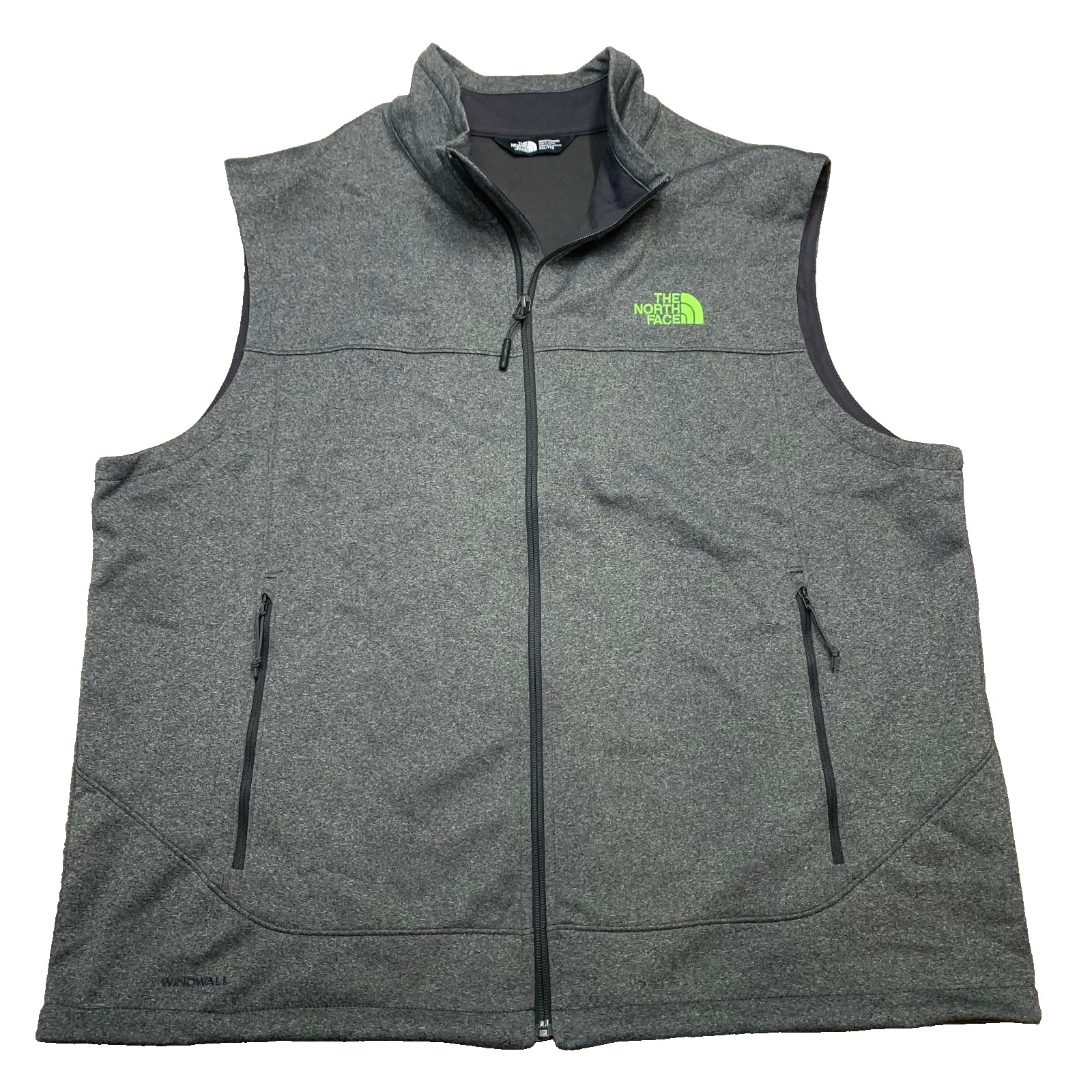 The North Face Windwall Vest Men's 2XL Gray Full Zip Stand-Up Collar Logo Zipper