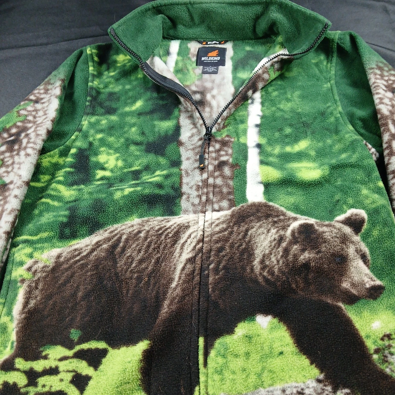 Wildkind Bear Fleece Jacket Medium Green Forest Wildlife Full Zip Pockets - product detail image 2