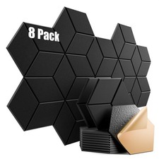 Dailycooper 8 Pack Self-Adhesive Acoustic Panels Y-Cut Hexagon 8 Pack, Black