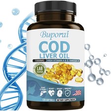 Aceite de hígado de bacalao 120 un., apoya la salud del cerebro, la piel y el sistema nervioso, mejora la memoria