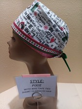 Winter Words Pixie Skull Women's Surgical Scrub Hat/Cap Handmade