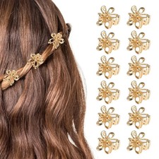 12 PCS Small Flower Hair Clips for Women Gold Cute Mini Tiny Little Sparkling...