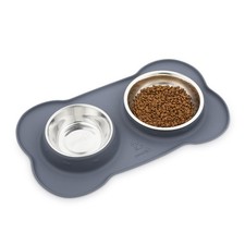 Dog Bowls Non Slip Stainless Steel Double Bowls Set with Non Spill Silicone Mats