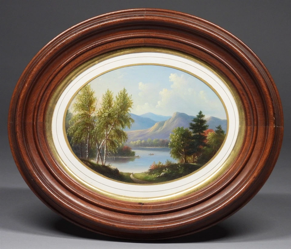 ÓTIMO! Pintura antiga de paisagem de lago montanha vale do rio Hudson C.1880 - Imagem 2 de 4