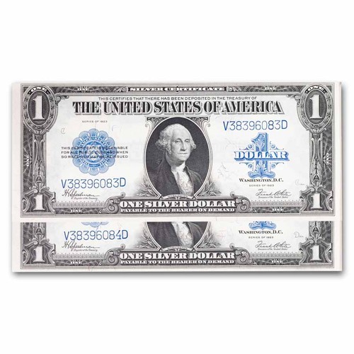 1923 $1.00 Silver Certificate CU (Fr#237) 2 Consecutive - Picture 1 of 2