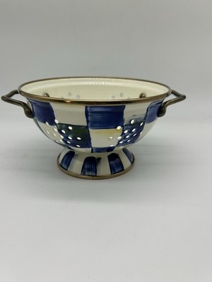 MacKenzie-Childs Small 6 3/8  Royal Parchment Check (Blue) Colander Strainer NEW