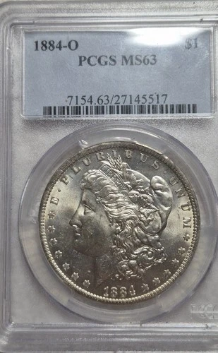 1884 O Morgan Silver Dollar - PCGS MS63. Die Crack At D. Vam-?? Vid SL0246.