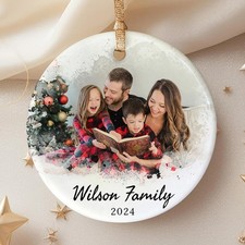 Personalized Family Photo Ceramic Ornament, Custom Family Picture Keepsake Xmas