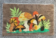 Vintage MID CENTURY Mushroom Latch Hook Wall Hanging Or Rug - Mushroom 39 x 25