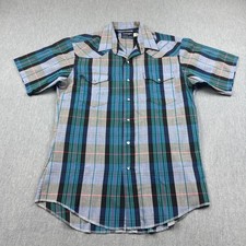 Vintage Wrangler Shirt X-Long Tails Mens 15.5-33 Blue Single Needle Cowboy Cut