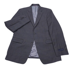 Tommy Hilfiger Wool Sport Coat Mens 40R Gray Blue Plaid Stretch Blazer Jacket
