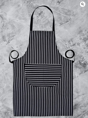 Professional Black & White Striped Kitchen Apron - 100% Cotton Chef Bib with Poc