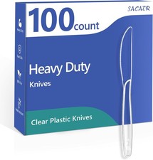 100 Count Heavy Duty Plastic Knives Disposable BPA-Free Clear Plastic
