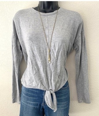BOBEAU Grey Knot Front Top Women's size M Long Sleeve Heathered Soft Minimalist