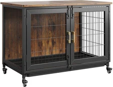 37"x25" Heavy Duty Dog Crate Table Furniture Style Side End Table with 4 Wheels