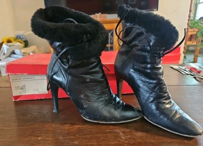 CHARLES JOURDAN ブーツ Vintage Charles Jourdan Black Leather Heeled Boots 7.5 B 7 1/2