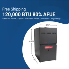 Goodman 120K BTU 80% Single Stage NaturalGas Furnace GM9S801205DN -24.5"- Upflow